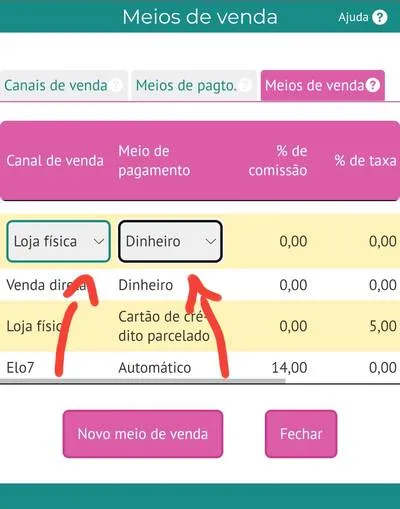 Salvando o meio de venda