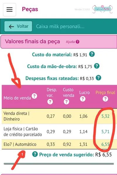 Preços finais por meio de venda